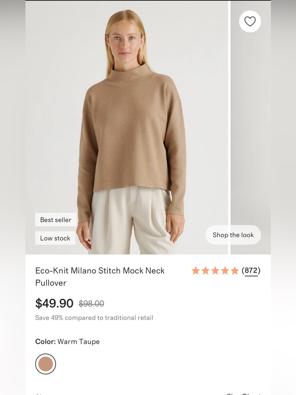 BLACK Quince Mock Neck Pullover Sweater (not tan stock picture)